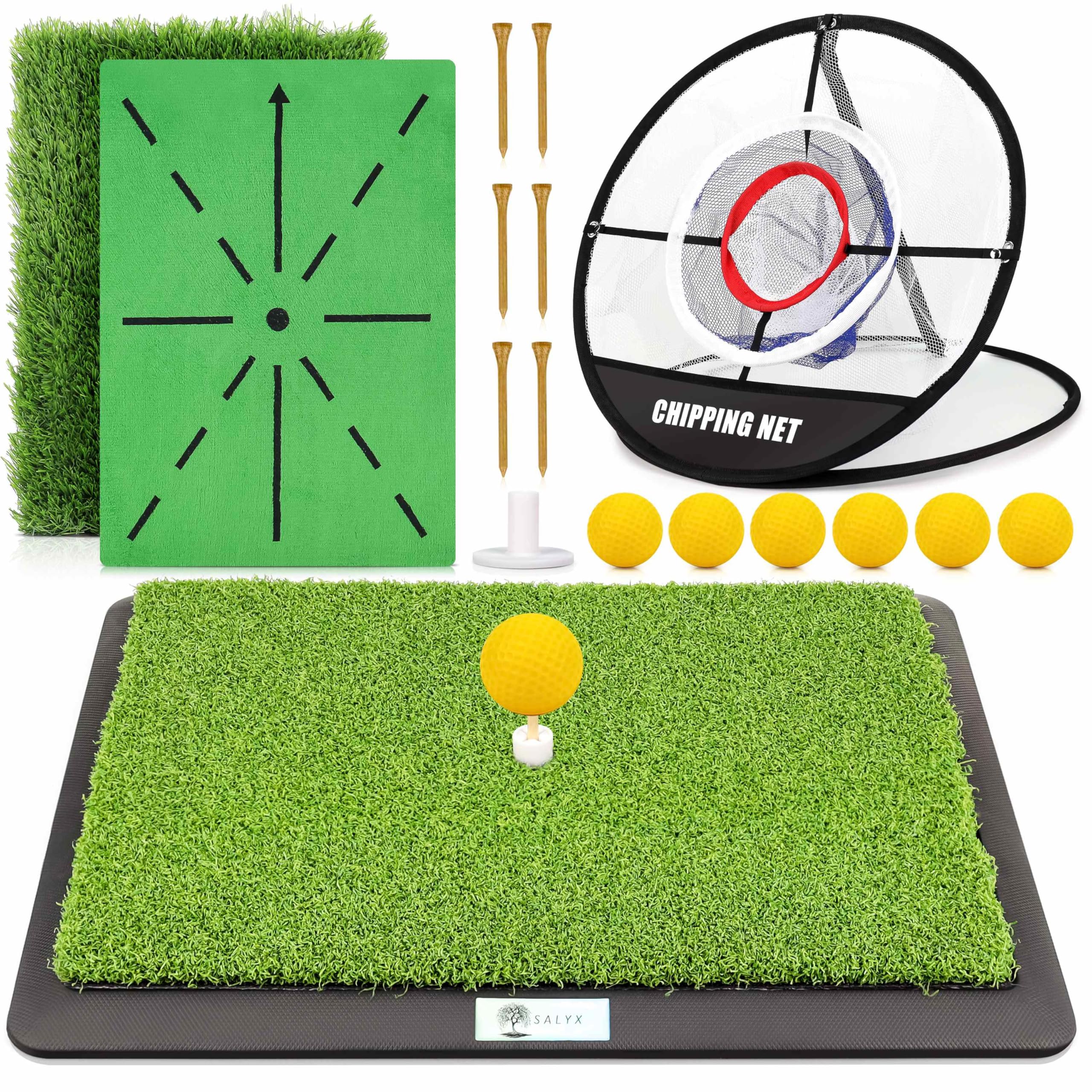 Juego de alfombrillas de práctica de golf con pista de terciopelo, superficies de césped, bolas de espuma y tees para uso en interiores o exteriores