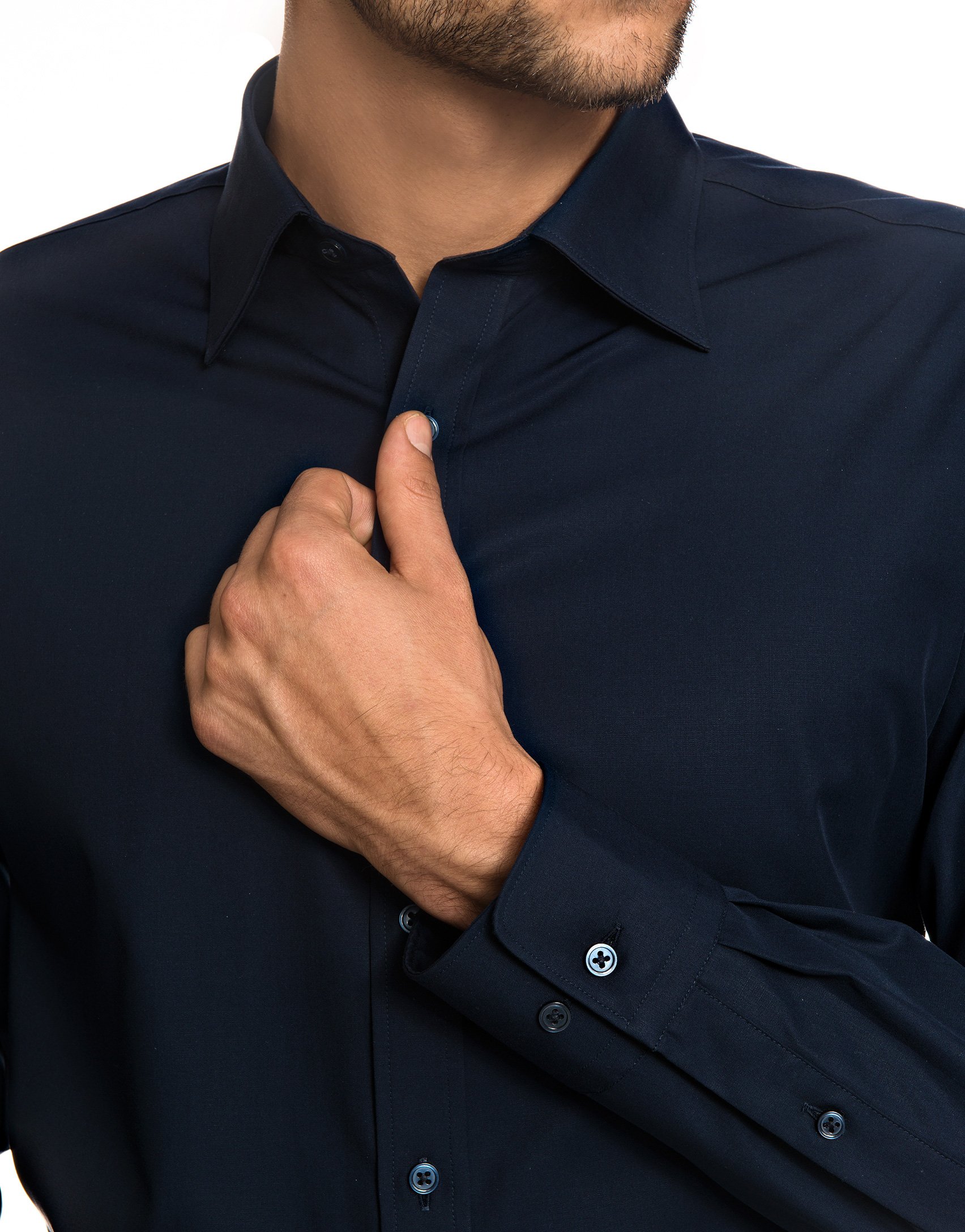 Herren-Hemd Slim-Fit tailliert bügelfrei 100% Baumwolle Uni-Farben - Männer lang-arm Hemden für Anzug Krawatte Business Hochzeit Freizeit oder unter Pullover