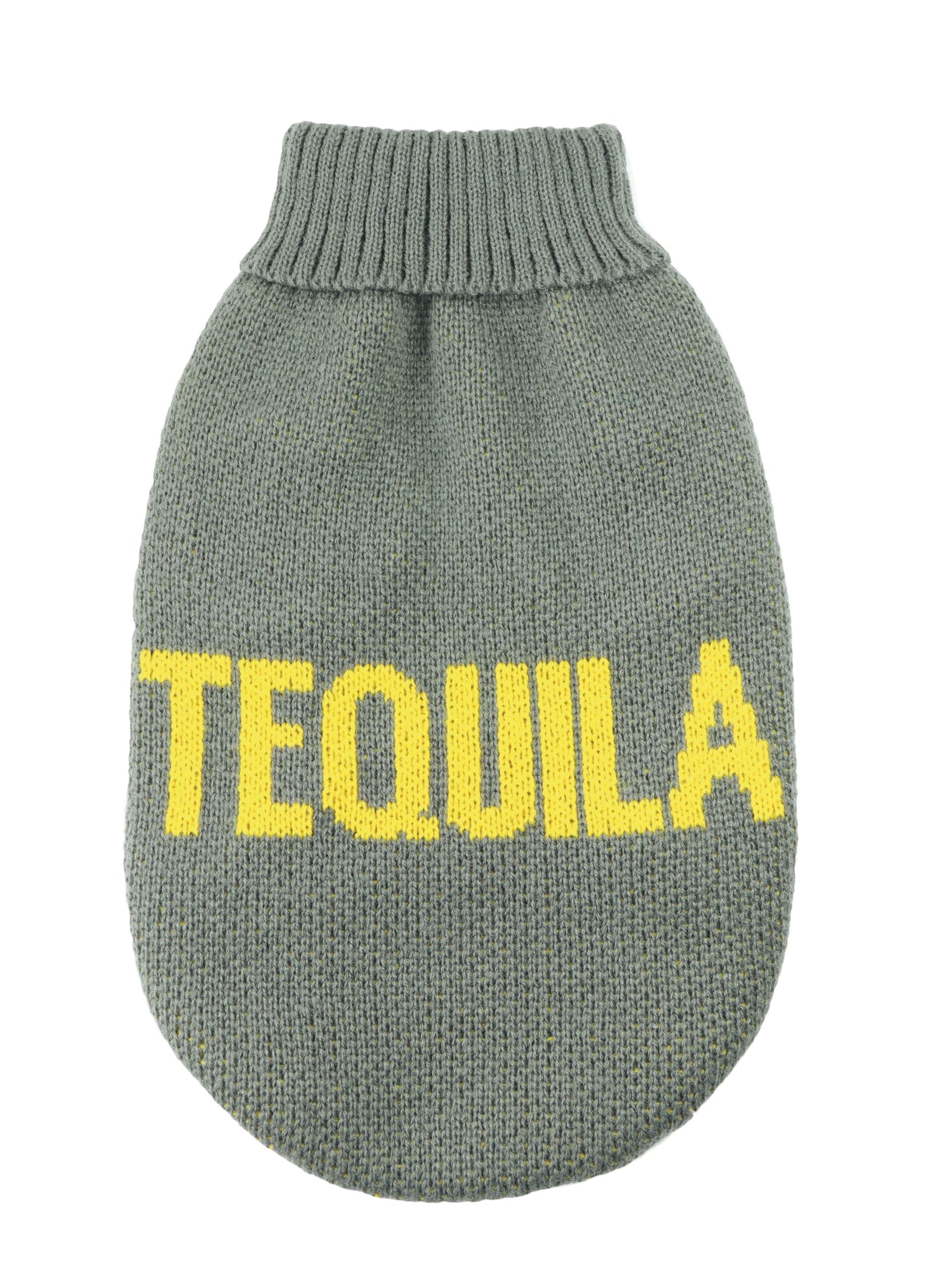 Record - Dog Cocktail. Soft High Neck Sweater with Elasticated Waistband, Embroidered 'Tequila' | L, Back Length 45 cm
