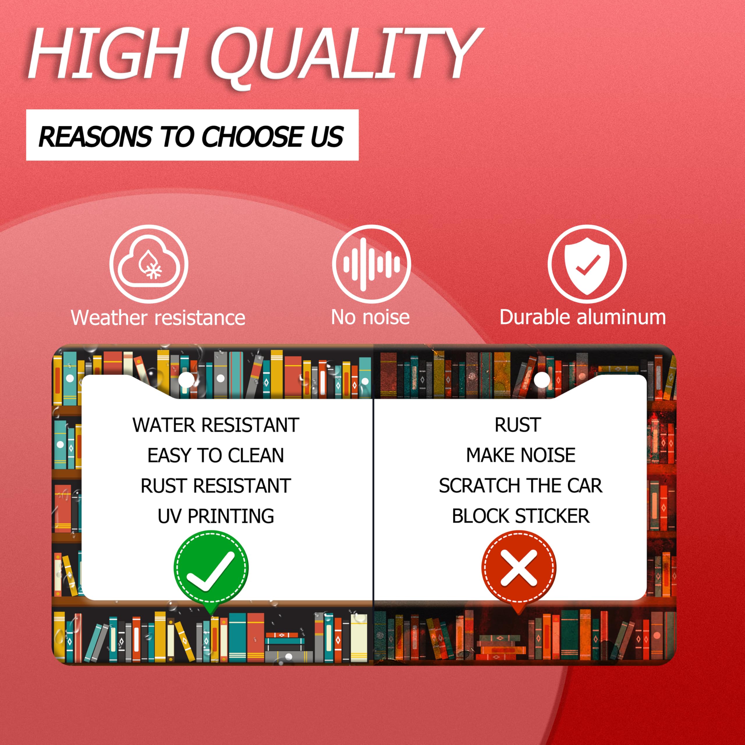 Cartoon Bookshelf Pattern License Plate Frame Funny Books License Plate Holder Stainless Steel Accessories License Plate Cars Decoration — view 4