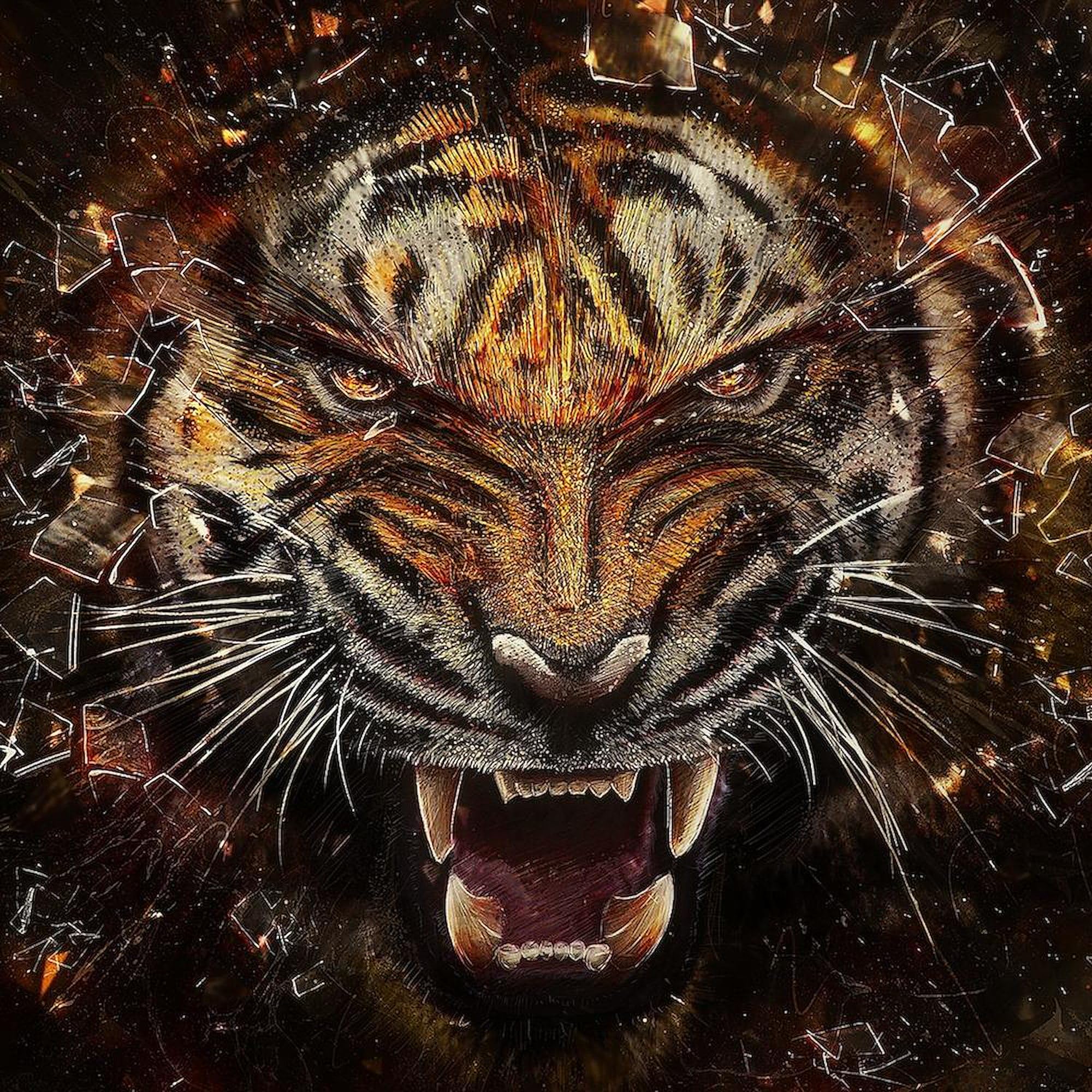 CafePress Angry Tiger Breaking Through Glass Pint Glass, 16 oz. Drinking Glass