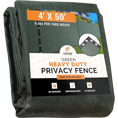 Heavy Duty Privacy Screen Fence - 4’ x 50’ Green - 90% Visibility and UV Blocking - Easy Installation, Breathable Mesh for Yard, Garden, Greenhouse, Plant Nursery, Pet Kennel, Dog Run by Xpose Safety