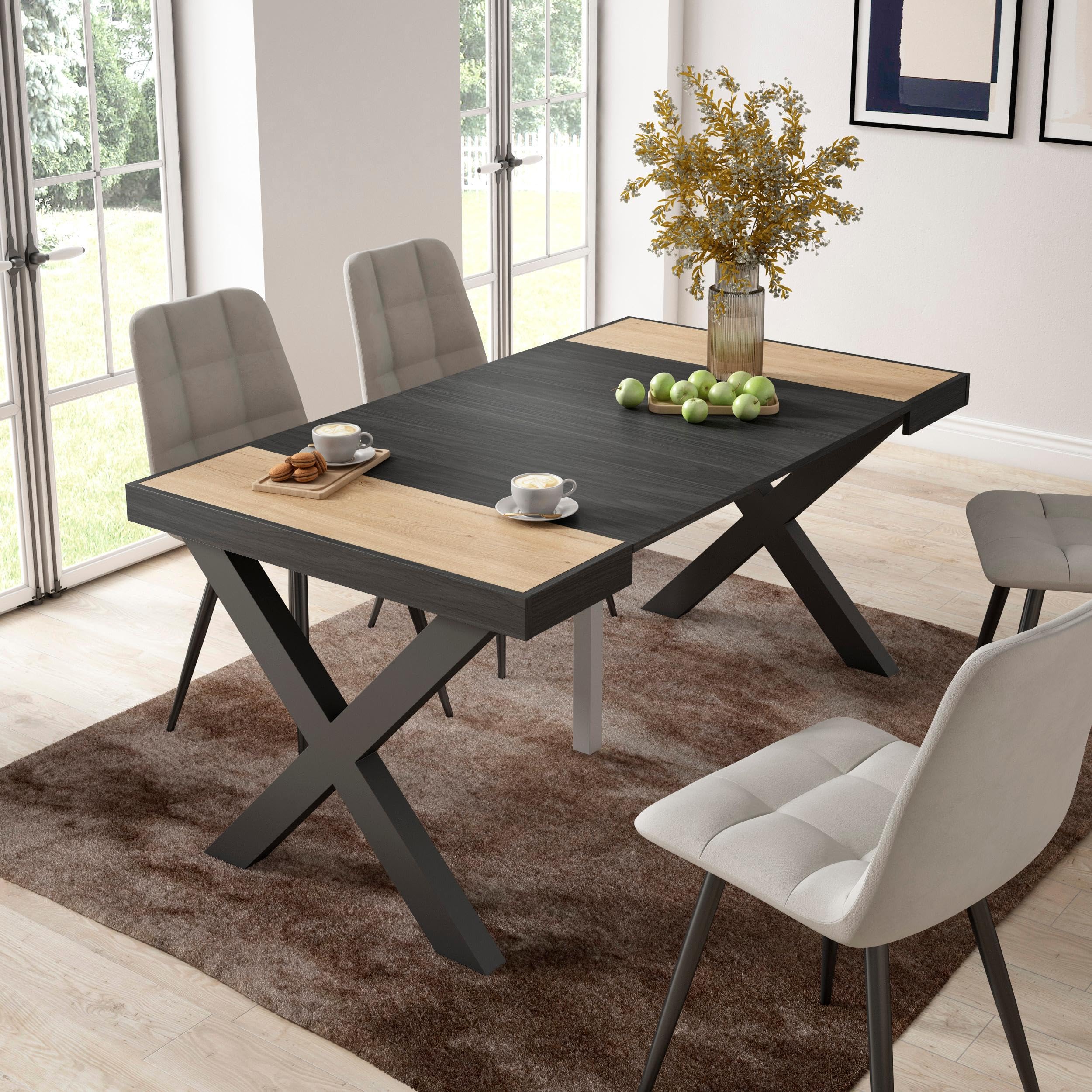 Skraut Home | Table Console Extensible | Console Meuble | 160 | pour 8 Personnes | Pieds Bois Massif | Style Moderne | Chêne et Noir