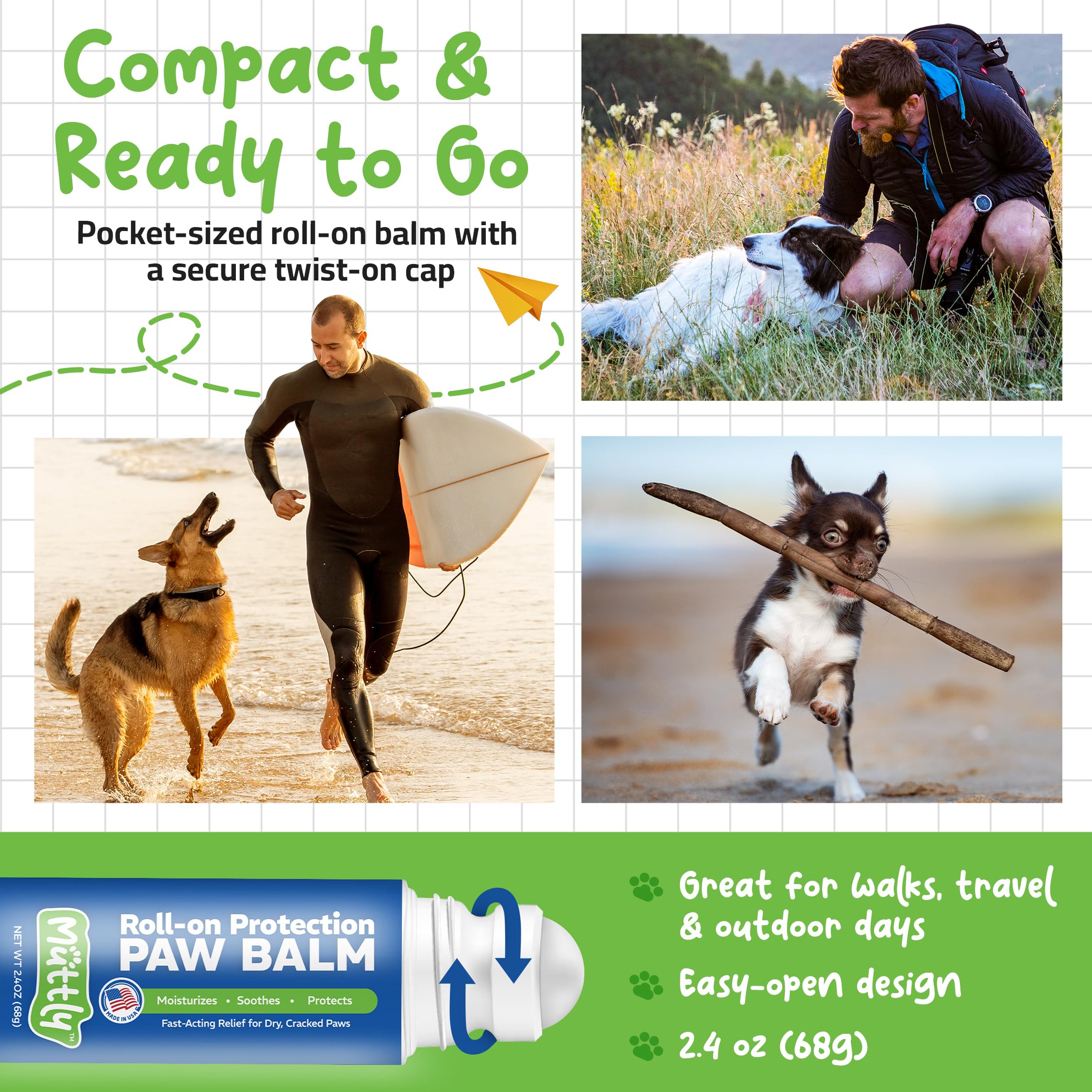 Roll-On Dog Paw Balm - Moisturizer & Soothing Protection from Snow & Hot Pavements - Snout Soother for Dogs - Easy & Fast to Apply, Natural, Non-Toxic, Food-Grade, Lick-Safe Wax - image 4