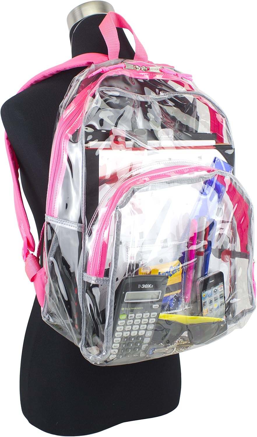Eastsport Clear Backpack, Fully Transparent with Adjustable Colorful Padded Straps (Clear/Pink)