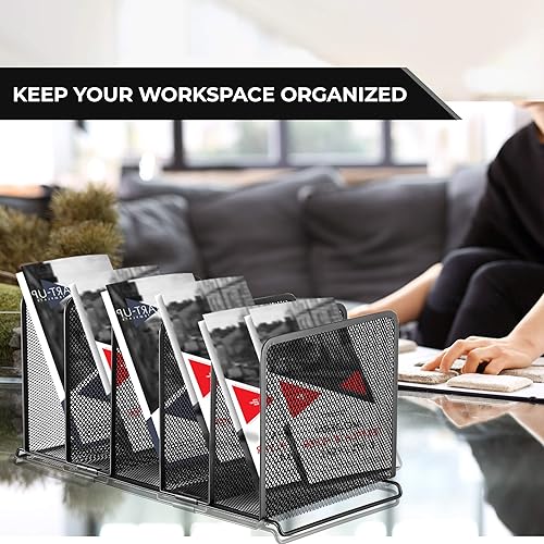 Miniatura 3 de Halter Organizador de archivos de 5 secciones de malla metálica para almacenamiento de archivos para el hogar y la oficina, organizador de