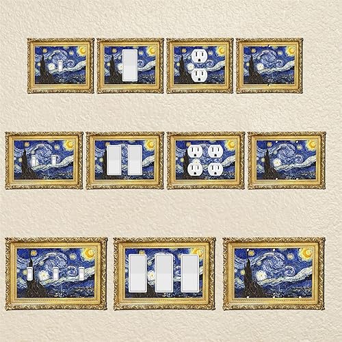 Miniatura 3 de Cubierta eléctrica acrílica decorativa de pintura de noche estrellada - Interruptor de luz triple