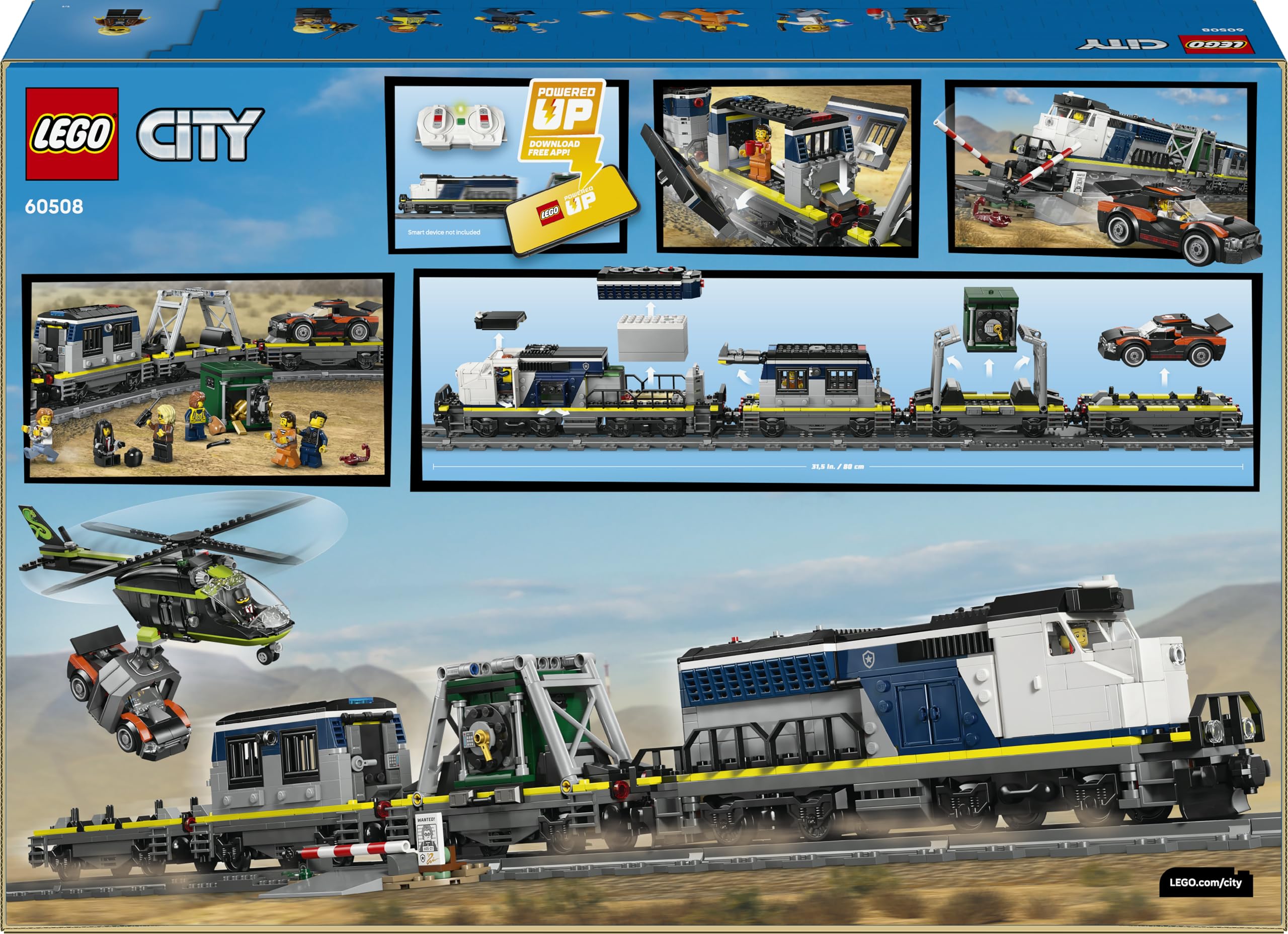 LEGO City Rapina al Treno della Polizia Giocattolo - Modellino di Treno Telecomandato con Binario Circolare, Elicottero, Auto da Rally e 6 Minifigure - Regalo STEM per Bambini da 7 Anni in su - 60508
