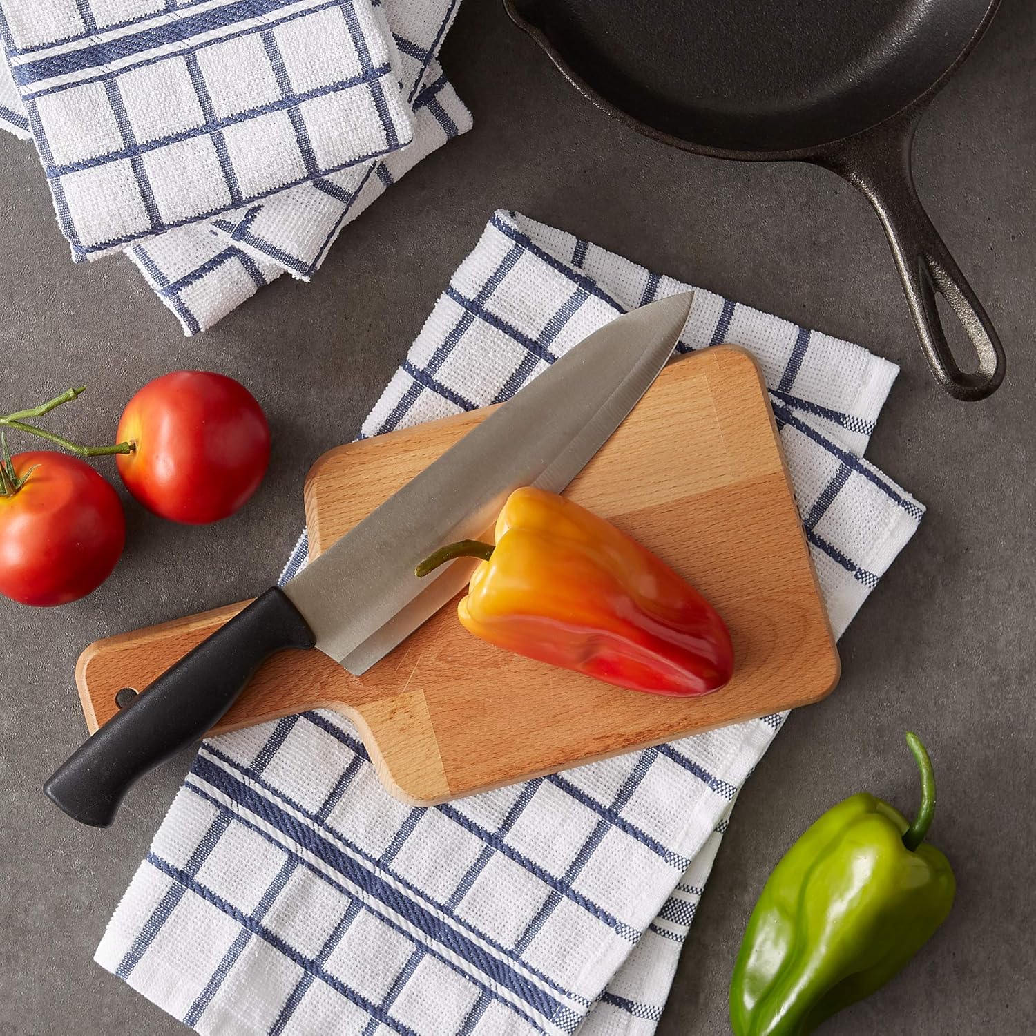 DII Basic Terry Collection Windowpane Dishtowel Set, 16x26, French Blue, 4 Count