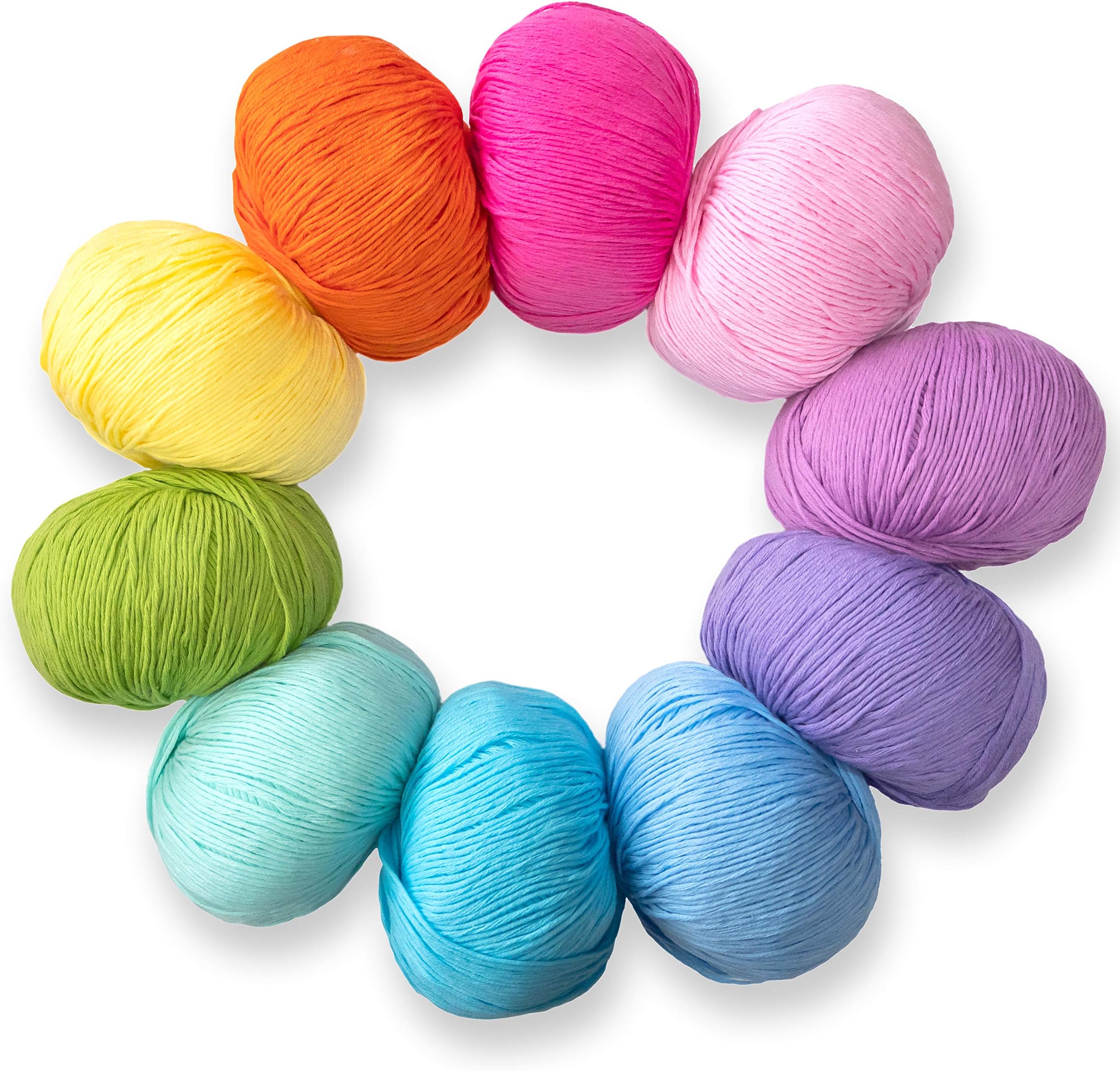 Studio Sam Pure Cotton Yarn Set for Knitting and Crochet. Pack of 10 Skeins, Total 1850 Yards. Great for Baby Blankets and Clothes. Boho Brights Collection.