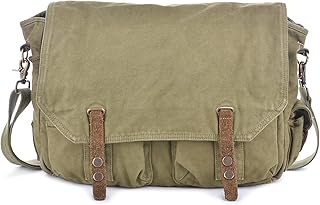 Gootium キャンバス メッセンジャーバッグ ヴィンテージタイプ ショルダーバッグ 本革 15.6 インチ用ラップトップ
