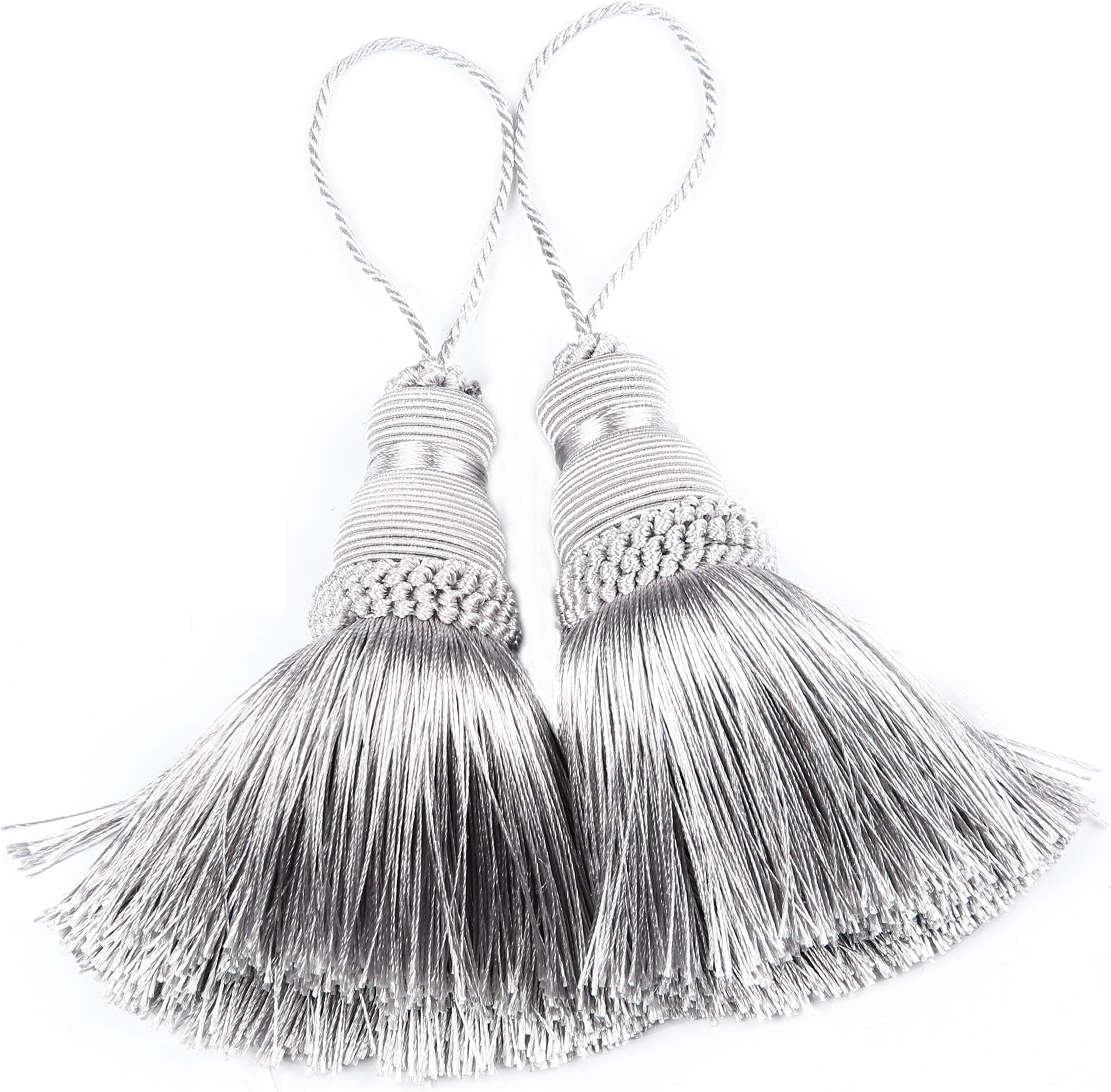 Silver Tassels Key Tassel with Loops Handmade Craft Charms DIY Accessories Elegant Soft Making Curtain Home Decoration (Silver, 2 pcs)