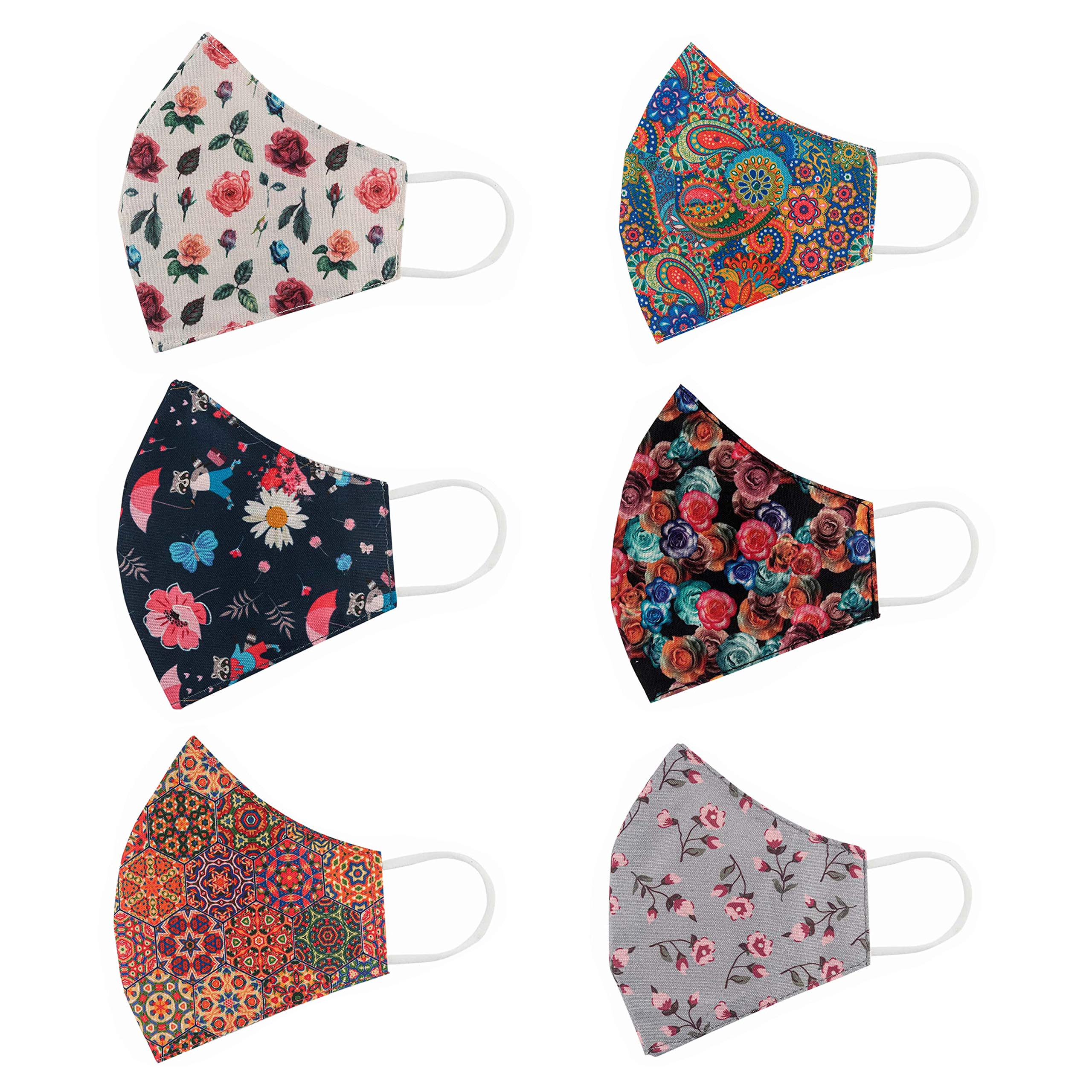 STAR WORK - 6 Pcs Fashion/Plain/Orchid Flower Soft Cloth Face Mask - Washable & Reusable Cotton Masks for Adult-image-14