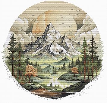 HobbyJobby Cross Stitch Kit Mountains, Counted Cross Stitch Kit for Adults, Needlecraft Kit