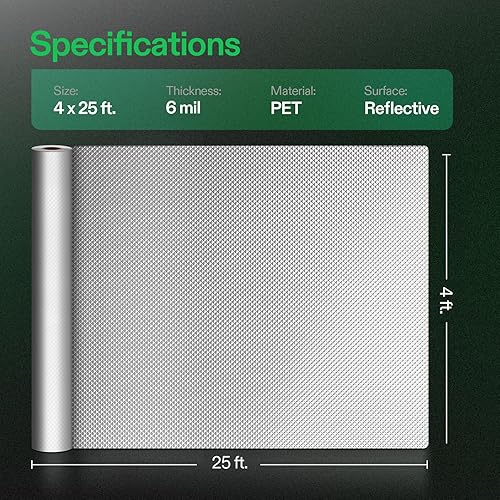 Miniatura 9 de VIVOSUN - Rollo de tela Mylar 6 Mil de 4 x 10 pies. Rollo de Mylar con patrón de diamante muy reflectante para cuarto de crecimiento