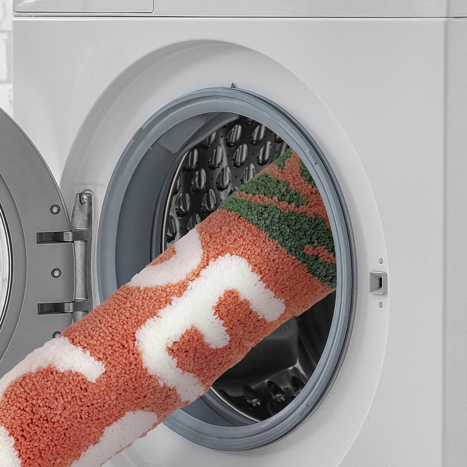 Peach Bathroom Rugs and Mat Cute Cartoon Decor Plush Non-Slip and Absorbent Bathtub Rug Washable