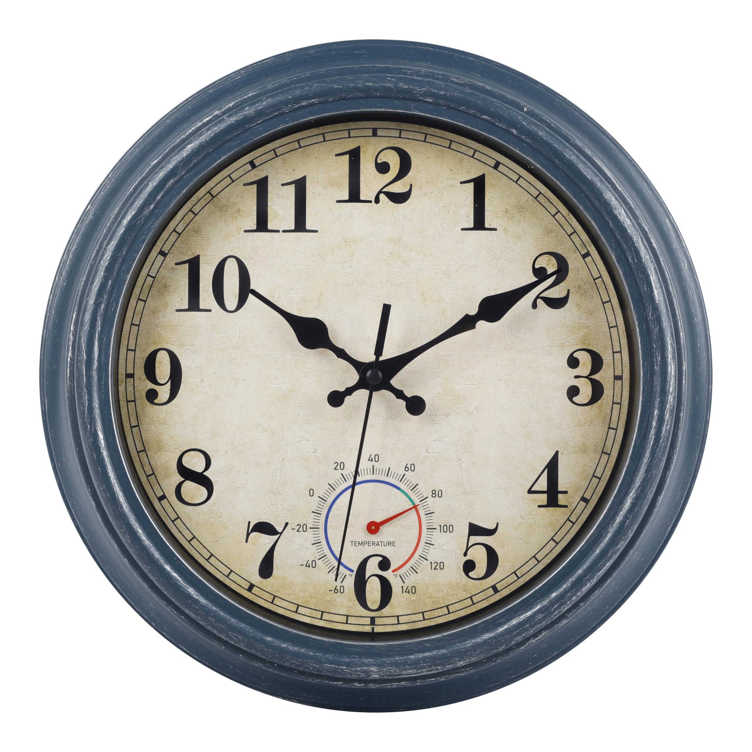 Horizent Outdoor Clocks Waterproof with Thermometer Rustic Coastal Wall Clock Decor for Patio Pool Garden(12 Inch,Blue)