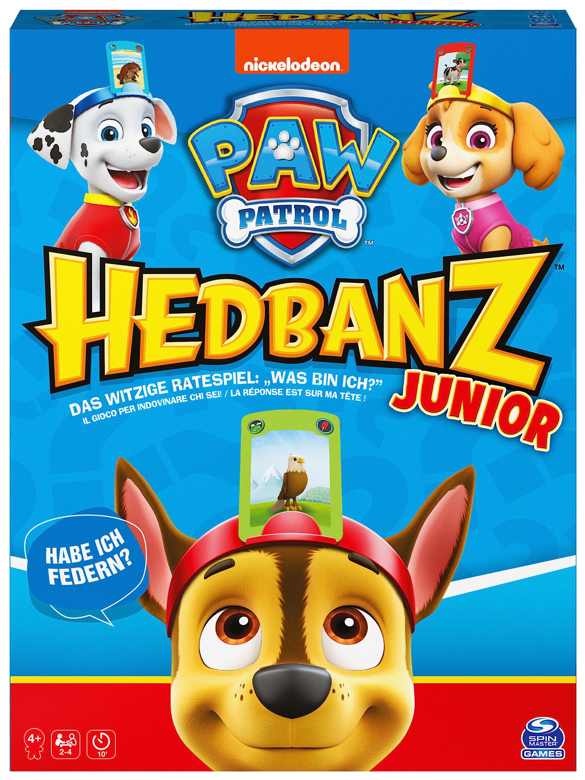 Spin Master Games - Hedbanz Junior – Paw Patrol, das witzige Ratespiel für 2-4 Spieler ab 4 Jahren, mit vereinfachter Spielregel für die jüngsten Fellfreunde