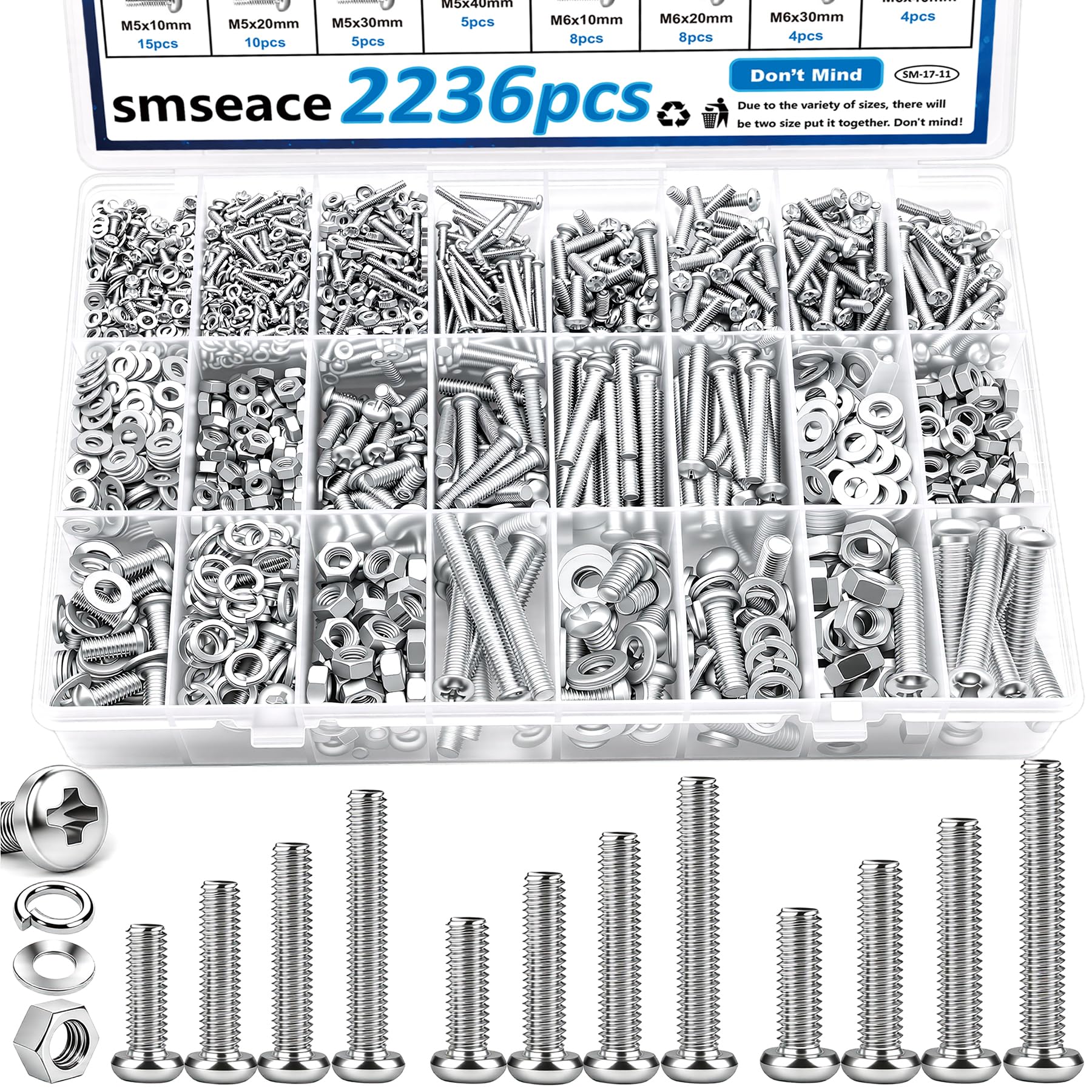 smseace 516Pcs Black Nuts and Bolts Assortment Kit 21-Sizes M3/M4/M5/M6 Nut Bolt Washer Assortment Kit for Machinery, Furniture, Automotive, Motorcycle Repairs — Amazon image 13