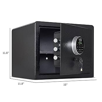 Smart Biometric Safe With Fingerprint Lock (9.84"H X 9.84"D X 13.78"W), Small Safe Box With Silent Mode & Backlit Keypad & LED Light, Caja Fuerte Para