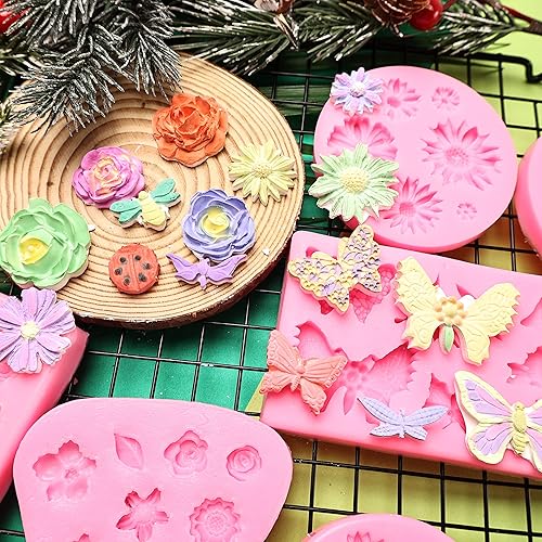 Miniatura 3 de Moldes para fondant de flores, 8 moldes de silicona para dulces de flores y mariposas para fondant de chocolate, arcilla polimérica, jabón,