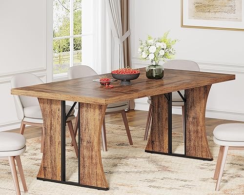Mesa de comedor grande de 71 pulgadas para 6-8, mesa de cocina rectangular de granja, mesa de comedor industrial rústica con patas de metal para