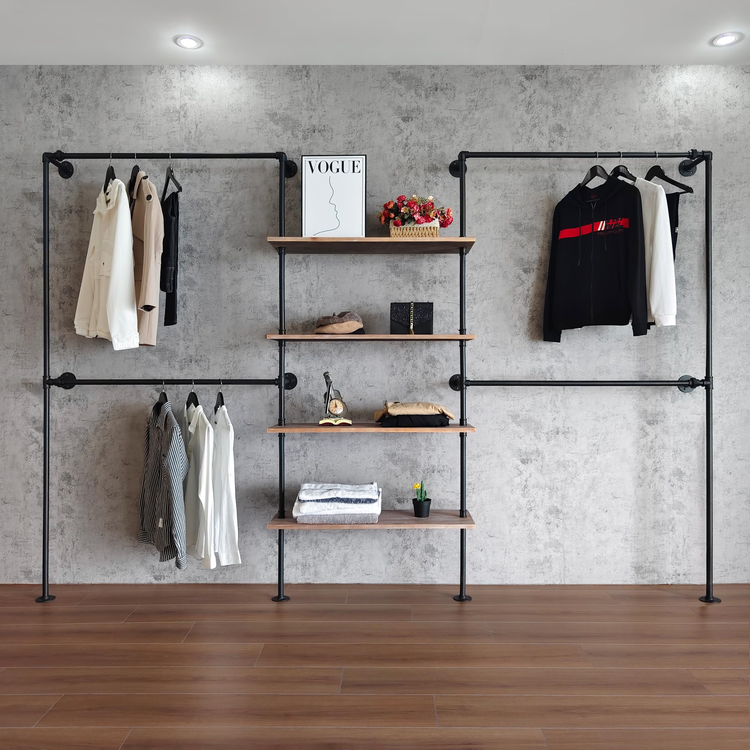Photo 1 of ***MISSING PARTS***Wall Mounted Clothing Rack, Heavy Duty Pipe Closet, Pine Shelves, 122.8 In