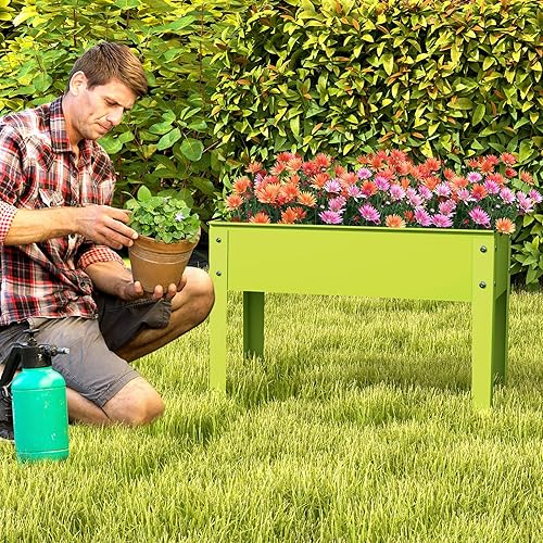 Miniatura 8 de Giantex Cama de jardín elevada, maceta de metal con patas, orificio de drenaje, caja de jardín elevada para interiores y exteriores, para verduras,