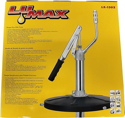 Miniatura 5 de LUMAX LX-1302 Bomba de llenado de pistola de grasa negra de 18 pulgadas, 25-50 libras/5 galones con cubierta de 12 pulgadas. Relleno de grasa