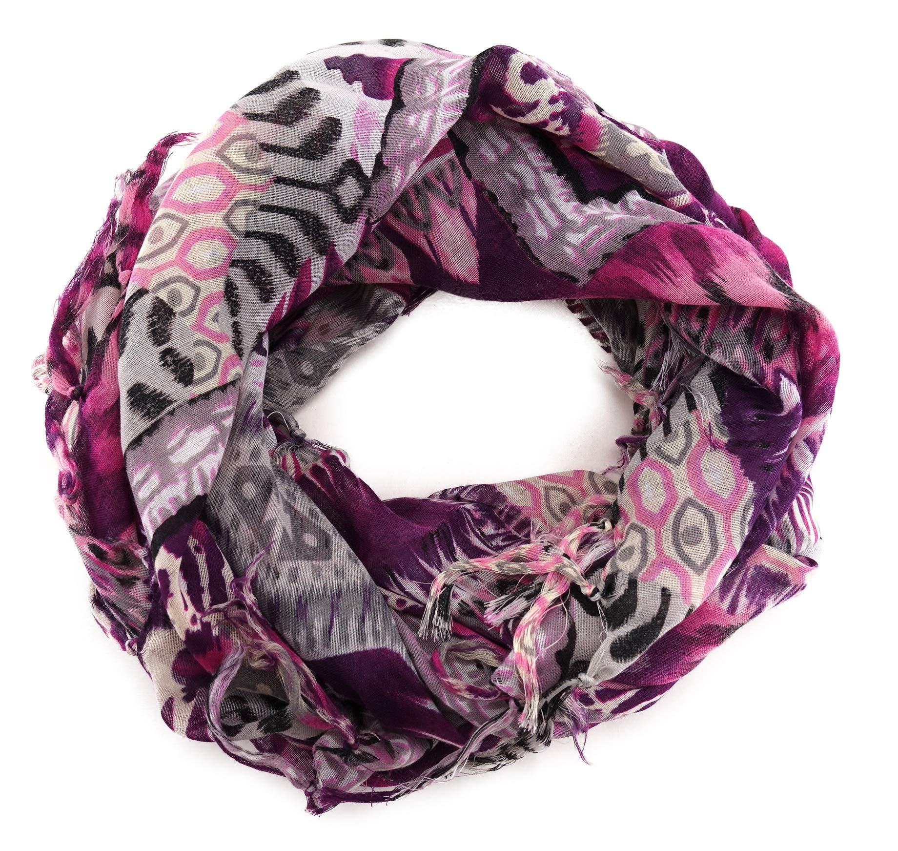 TigerTie Ladies neckcloth in lila magenta Lilac gray patterned size 90 cm x 90 cm