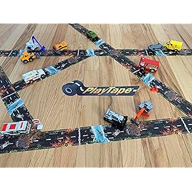 PlayTape Rescue Road Tape for Toy Cars - Sticks to Flat Surfaces, No Residue, 2-Pack of 2 in. x 30 ft. Roll