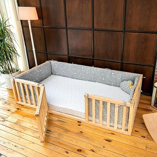 Miniatura 3 de Montessori Floor Bed with Door for Toddler  Pine Wood Natural Solid Frame Bed  Sturdy Design Floor Bed Frame for Boy and Girls (Crib, Height  23.6