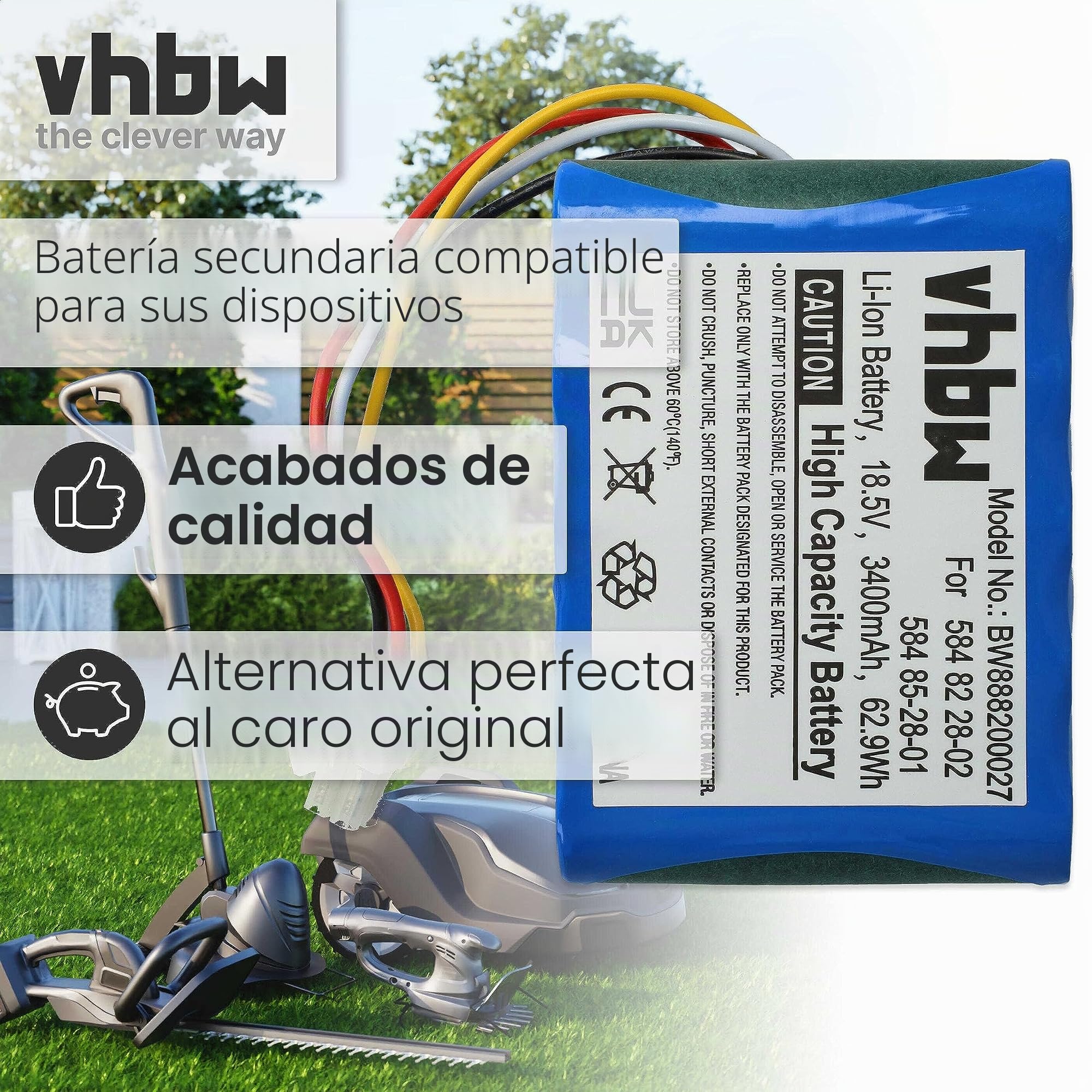 vhbw Batería Compatible con Husqvarna Automower 310, Husqvarna Automower 315 Robot cortacéped, cortacésped - Recambio (3400 mAh, 18,5 V, Li-Ion)