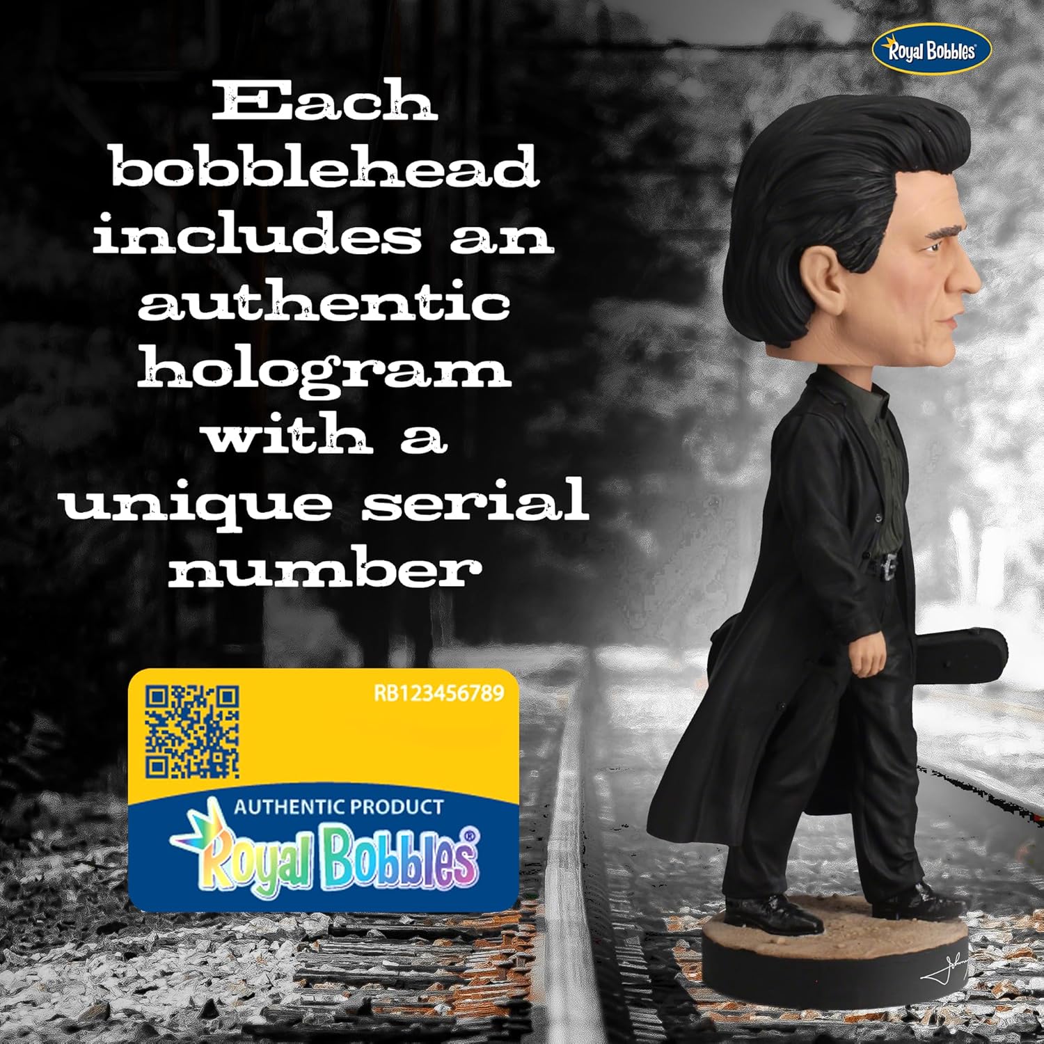 Royal Bobbles Johnny Cash The Man in Black Collectible Bobblehead Statue - 7.8 Inches Tall - Premium Polyresin Figure