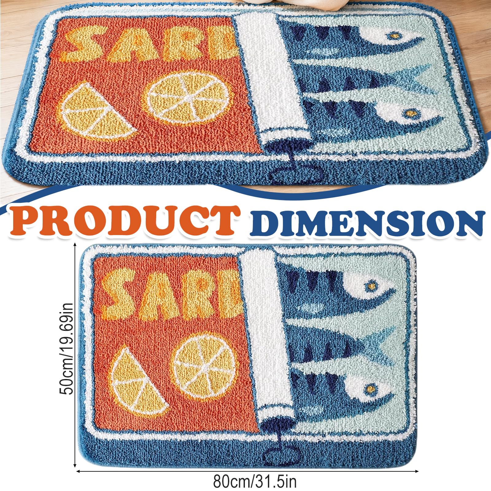 Sardinen Dose - Tappetino da bagno, 50 x 80 cm, divertente, lavabile, antiscivolo, morbido, assorbente, per bagno, cucina, camera da letto, WC, soggiorno