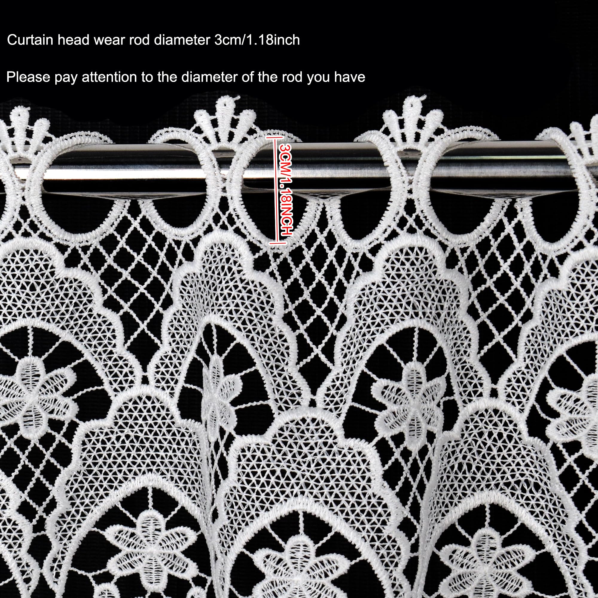 Molaxhome White Lace Window Valances 59inch,Rod Pocket Curtain Sheer Valance, for Home Kitchen Decor Window Treatments 681 W148xL42 cm - Image 4