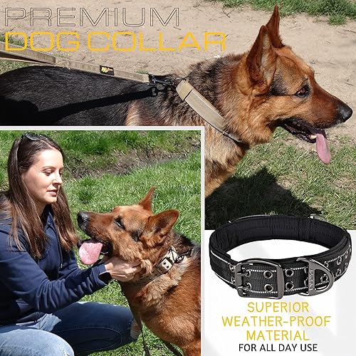 Miniatura 4 de ADITYNA Collar para Perros de Servicio Pesado para Perros Medianos - Collar Negro Reflectante con Asa para Entrenamiento y Caminata - Ancho, Grueso,