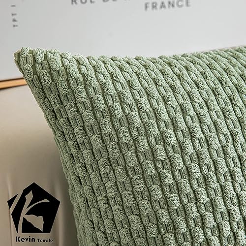 Miniatura 3 de Kevin Textile - Juego de 2 fundas decorativas cuadradas para cojines, de pana suave y con estilo campestre bohemio a rayas para hogar, sofá, cama,