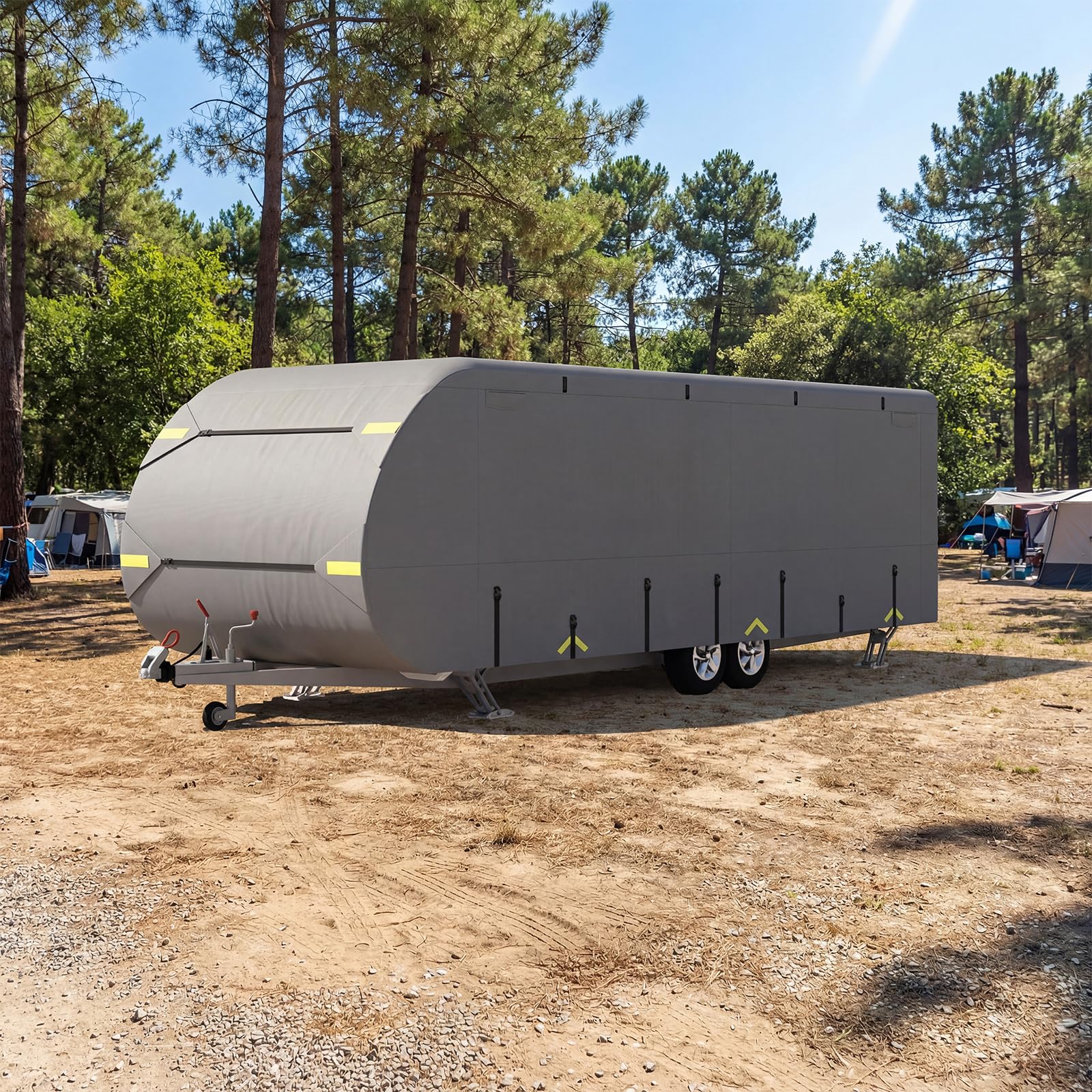 SOARS Wohnwagen Schutzhülle, WohnwagenAbdeckung Wetterfest (524 x 260 cm) | Wohnwagenschutzhülle mit Aufbewahrungstasche, Schutzdach Atmungsaktiv mit 4 Seitentüren & Reflektierenden Streifen