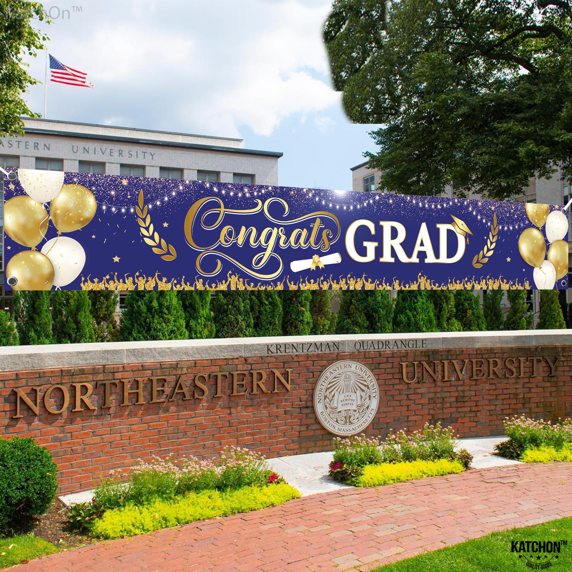 KatchOn, Blue and Gold Congrats Grad Banner - Xtralarge, 120x20 Inch, Gold and Blue, 120x20 inches - Image 4