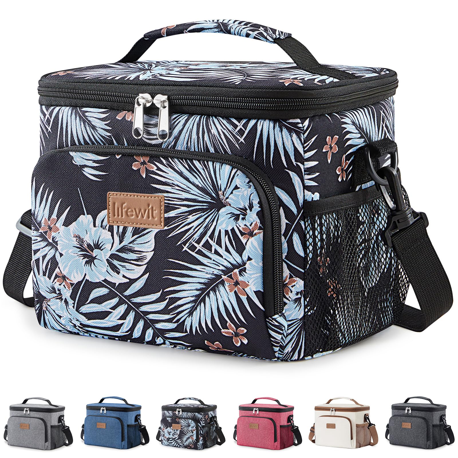 Lifewit Isolierte Kühltasche, Wiederverwendbare Lunchtasche, Tragbare Kühlbox auslaufsicher, Tragetasche mit verstellbarem Schulterriemen für Erwachsene für Arbeit/Picknick, Blume, 9L 12 Dosen