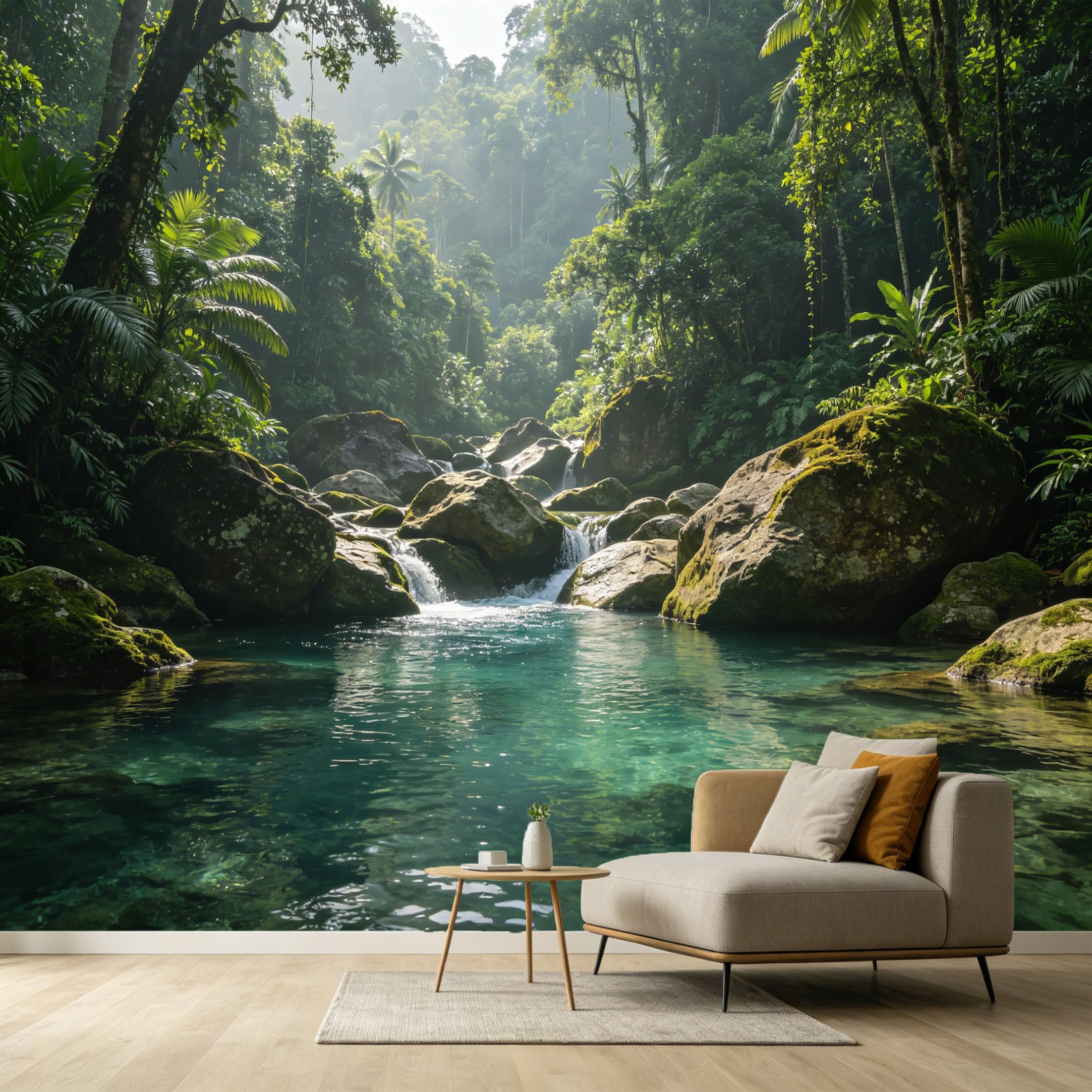 Custom Size Wall Murals Tropical Jungle Landscape Waterfall River Rocks SelfAdhesive Wall Fabric Removable Large Wallpaper for Photo Living Room Interior Wall Decor