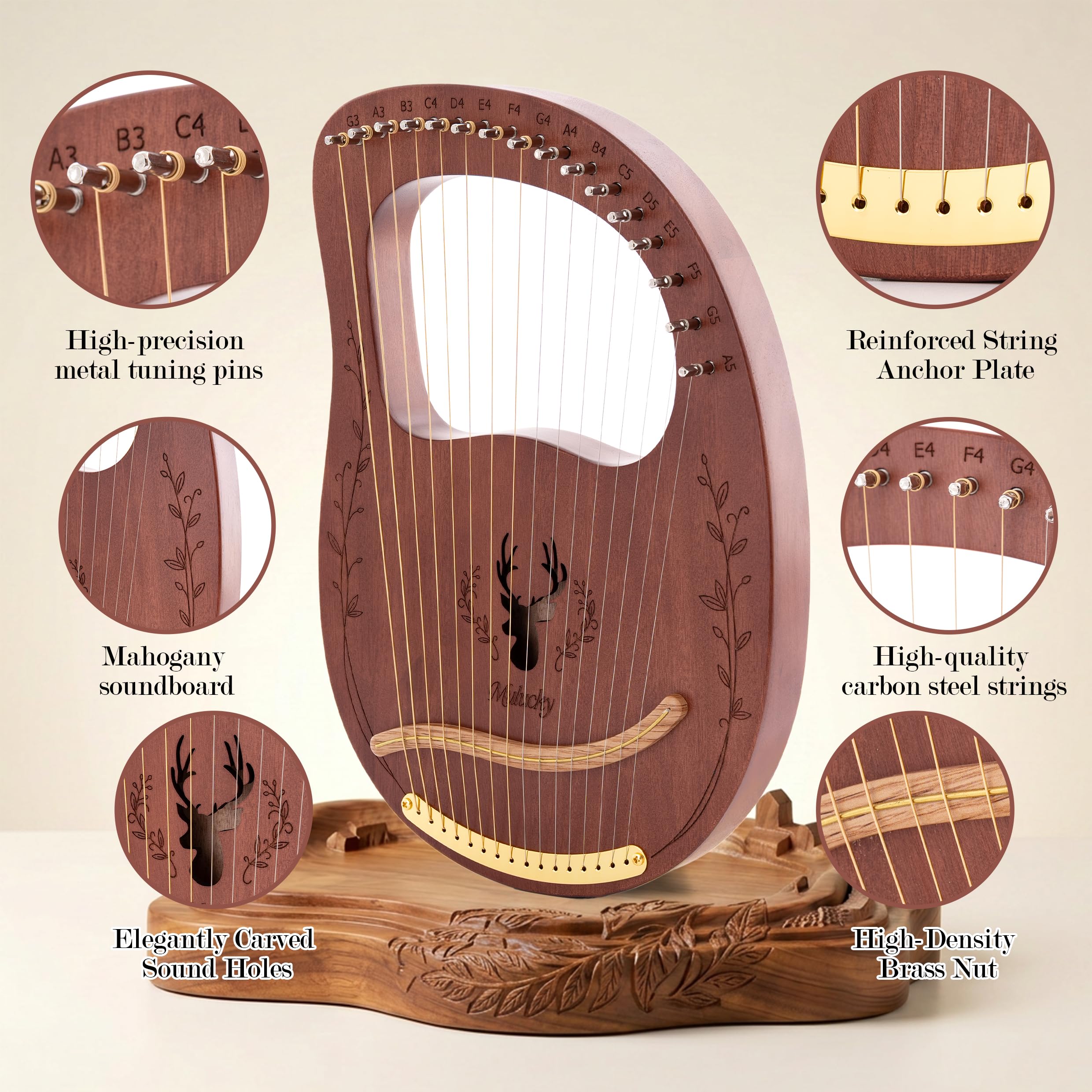 Mulucky Arpa a 16 corde, in mogano, kit di strumenti musicali a corda con custodia per chiavi di accordatura, corde extra per principianti