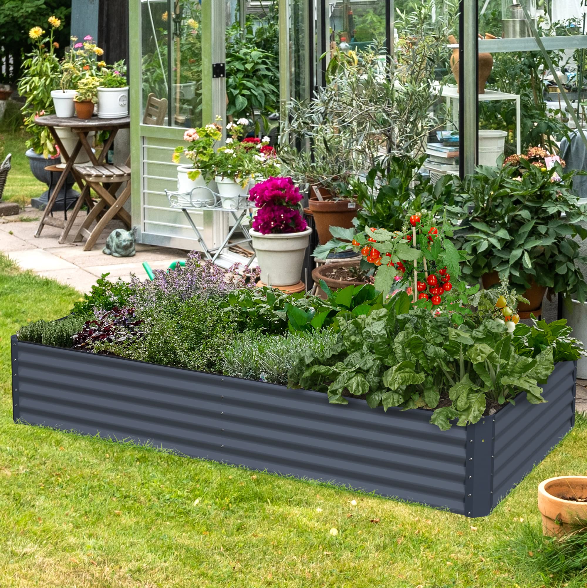 Galvanized Raised Garden Bed Box Planter for Outdoor Plants 17" Extra Tall Raised Garden Beds Outdoor Garden Boxes Outdoor Raised Metal Raised Garden Beds for Vegetables 96"X48"X17", Midnight Grey