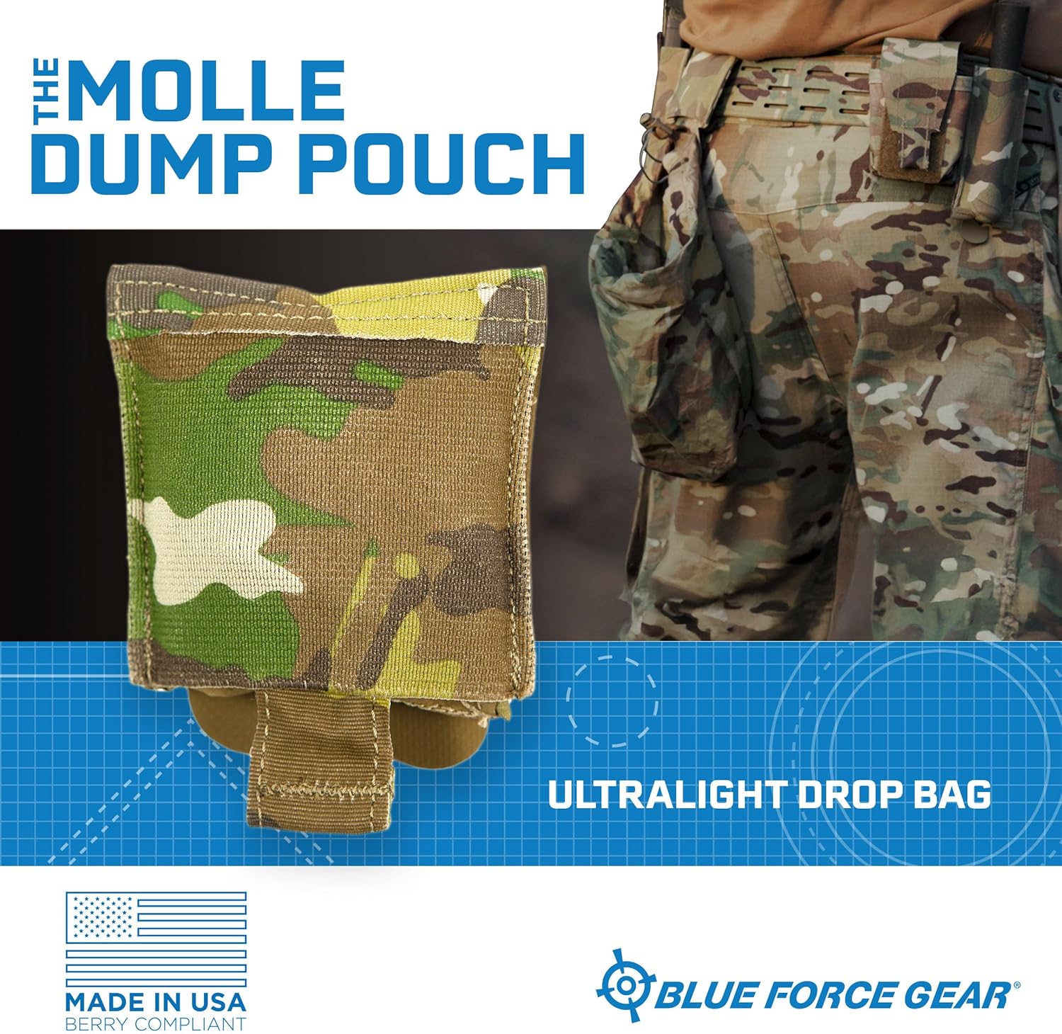 Blue Force Gear MOLLE Dump Pouch - Multipurpose Compact Utility Drop Bag - 3" L x 3" W x 3.5" H