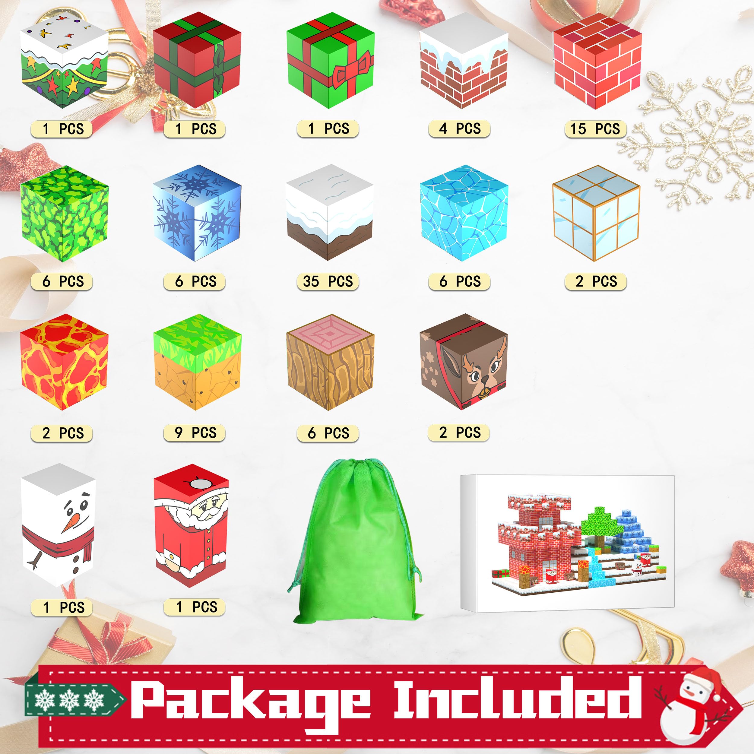 HengBo LED Christmas Magnetic Blocks, 100PCS Magnetic Blocks Building Set for Kids 3+ - Image 3