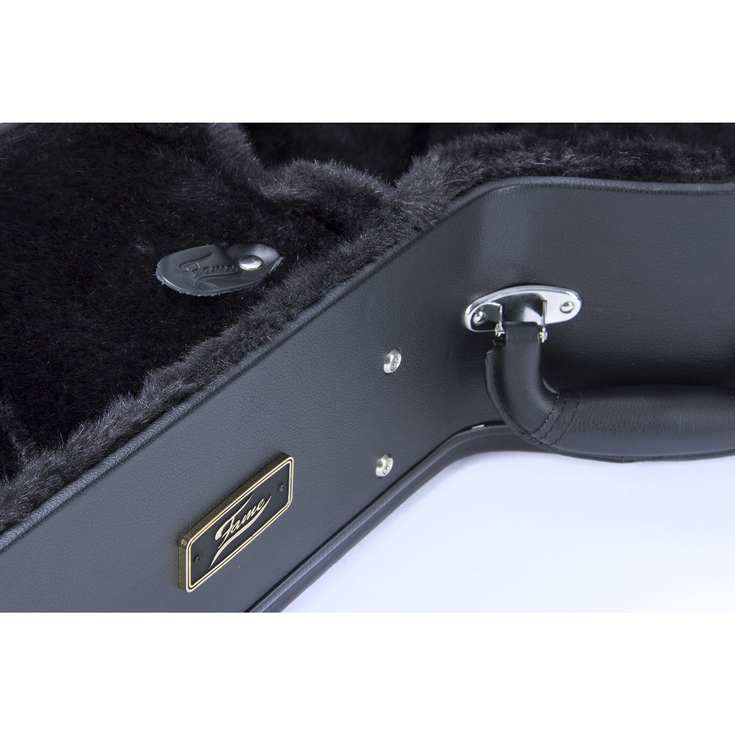 Fame Jumbo Guitar Case, Wetterfester Koffer für Westerngitarren, Robuste Metallschnallen, Polsterung und Zubehörfach, Schwarz
