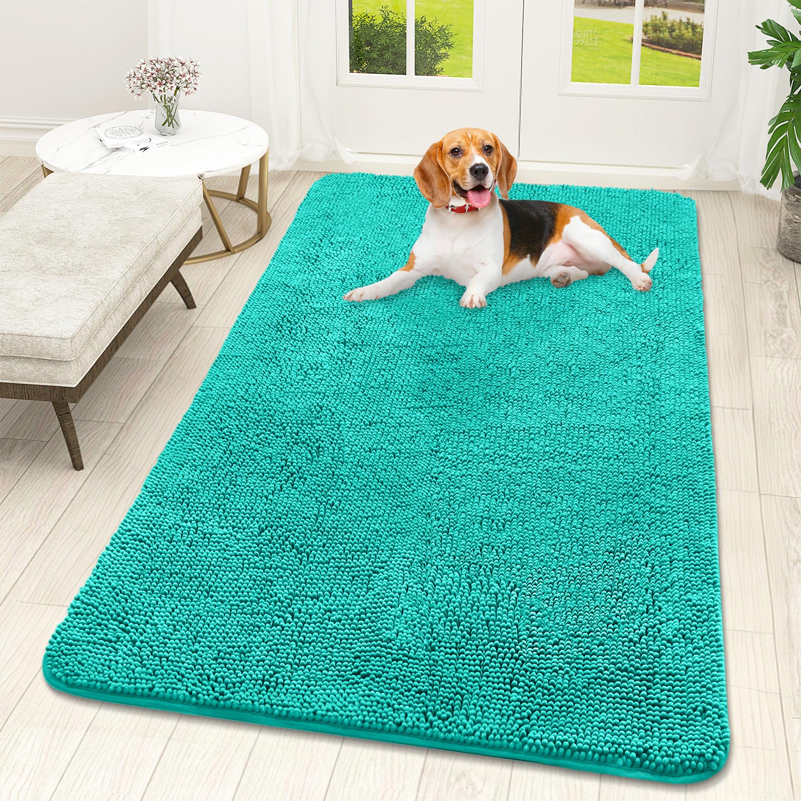 OLANLY Dog Door Mat for Muddy Paws 59x32, Super Absorbent Chenille Mud Mat
