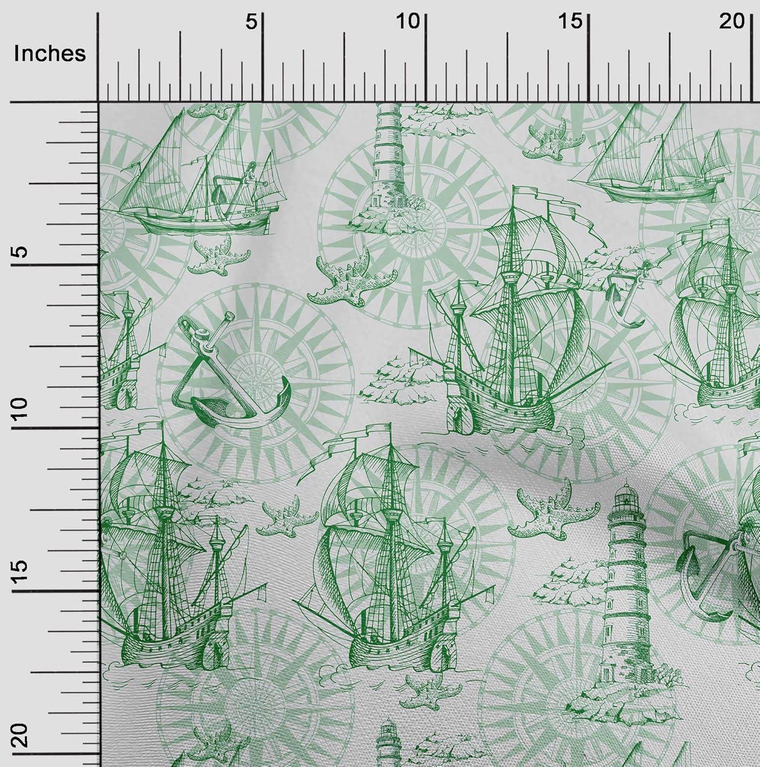 oneOone Polyester Spandex Green Fabric Nautical Prints Quilting Supplies Print Sewing Fabric by The Yard 56 Inch Wide