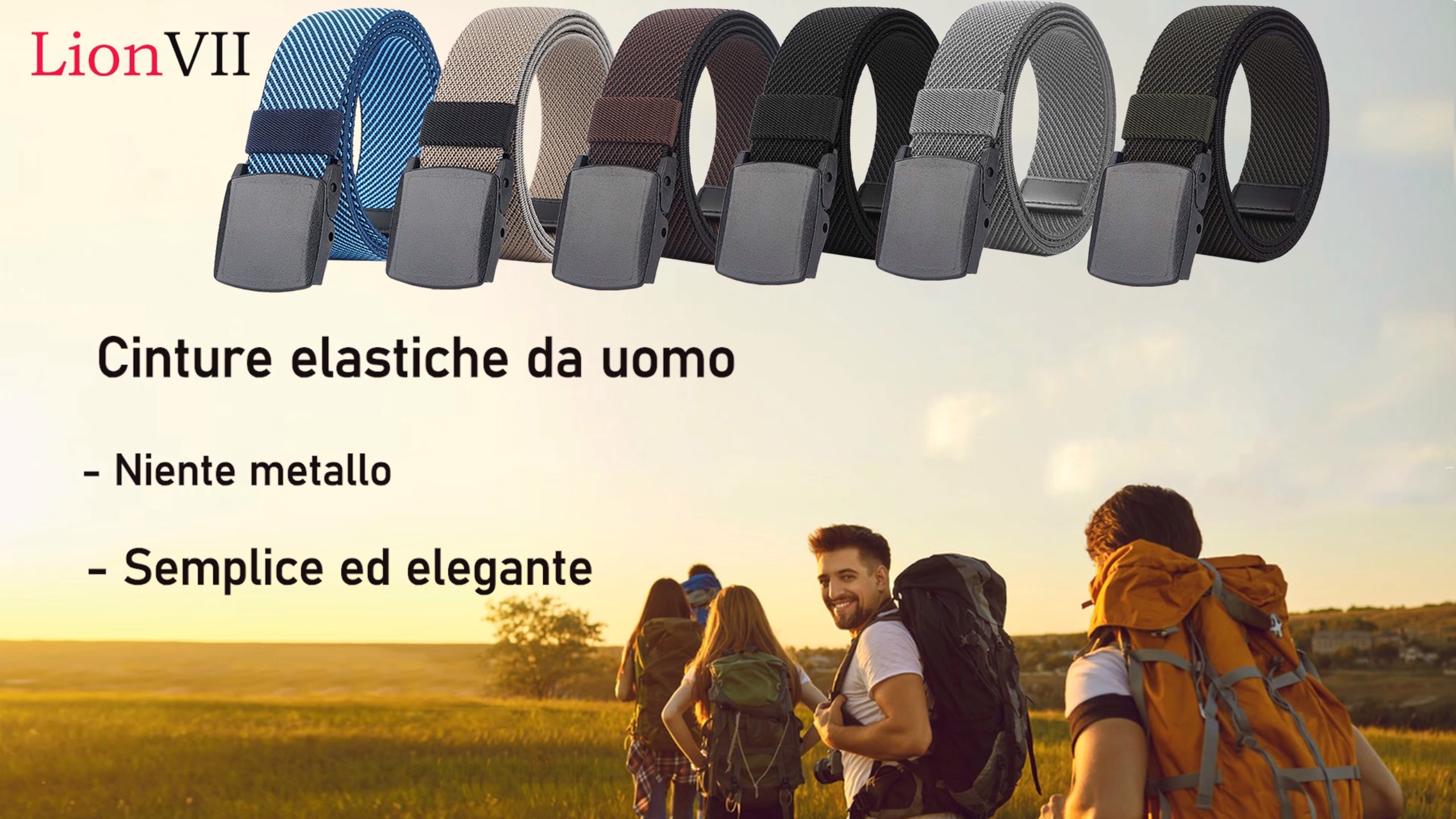 LionVII Cintura da uomo con cricchetto automatico, cintura regolabile da 3,5 cm, in vera pelle per tempo libero e lavoro, ritagliabile per 75-125 cm (30-49) vita, Nero - Forza